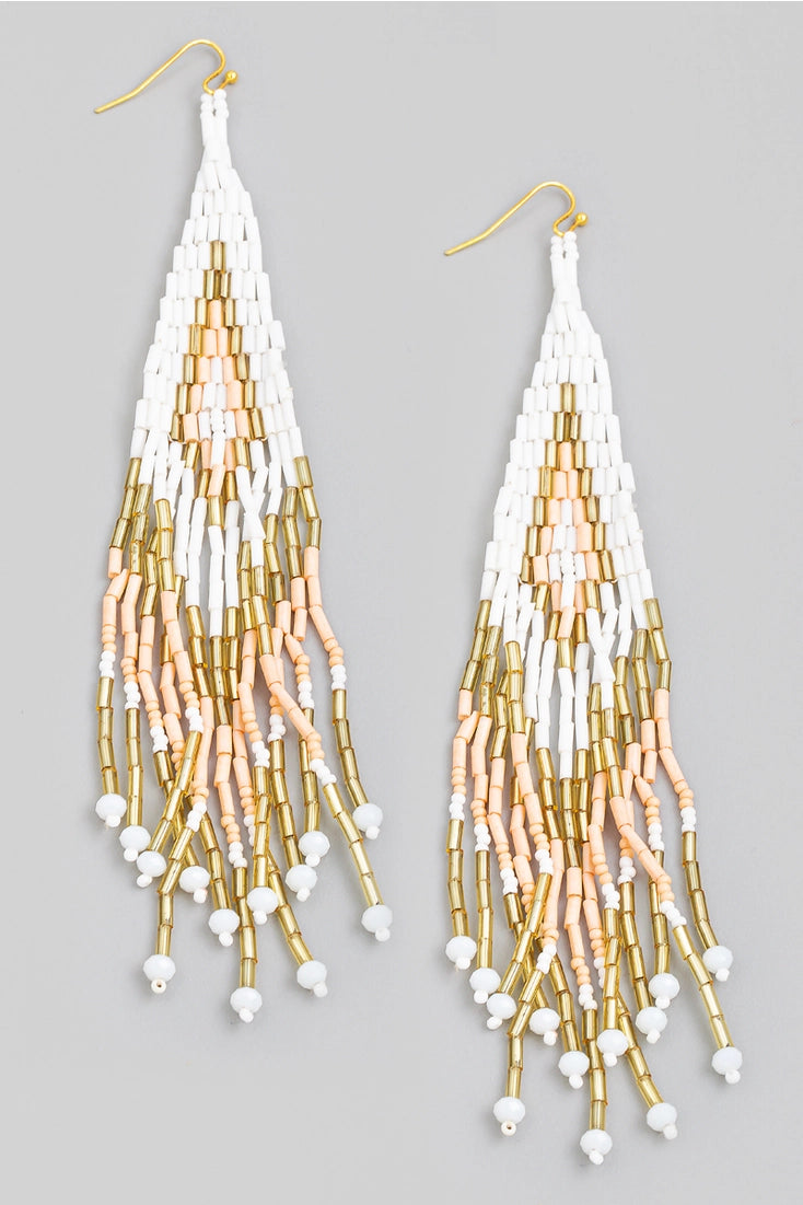 White Fringe Drop Earrings