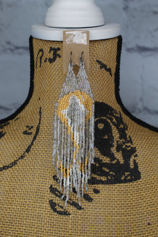 Silver and yellow beaded earrings