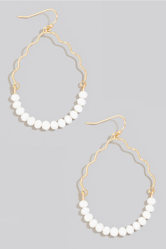 White Beaded Oval Earrings