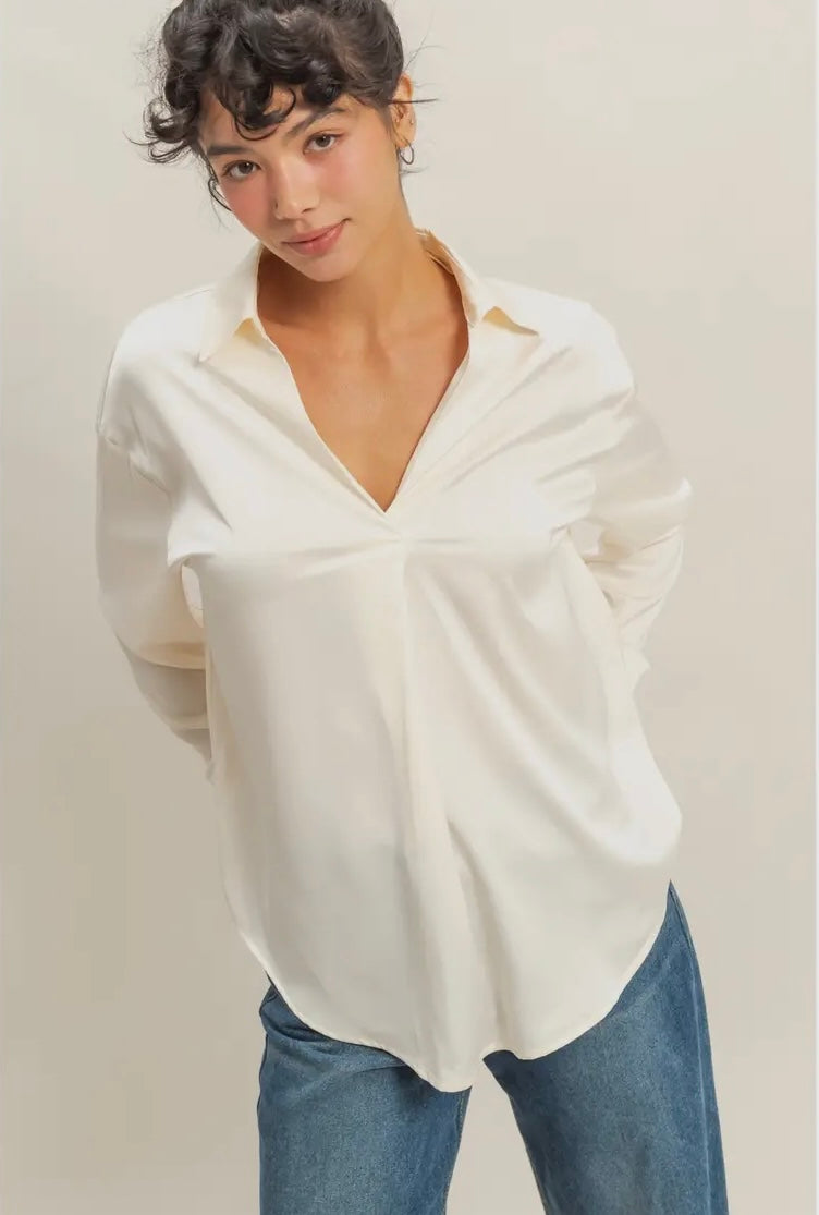 Elegant Satin Blouse- Cream