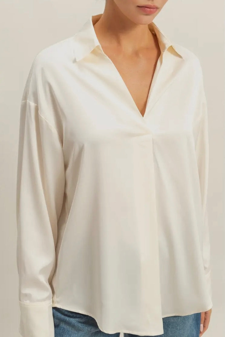Elegant Satin Blouse- Cream