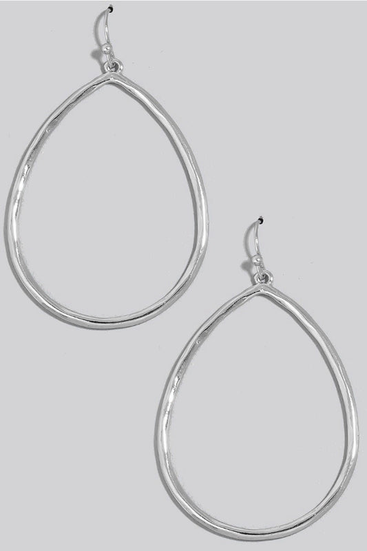Hammered Warped Oval Silver Earrings