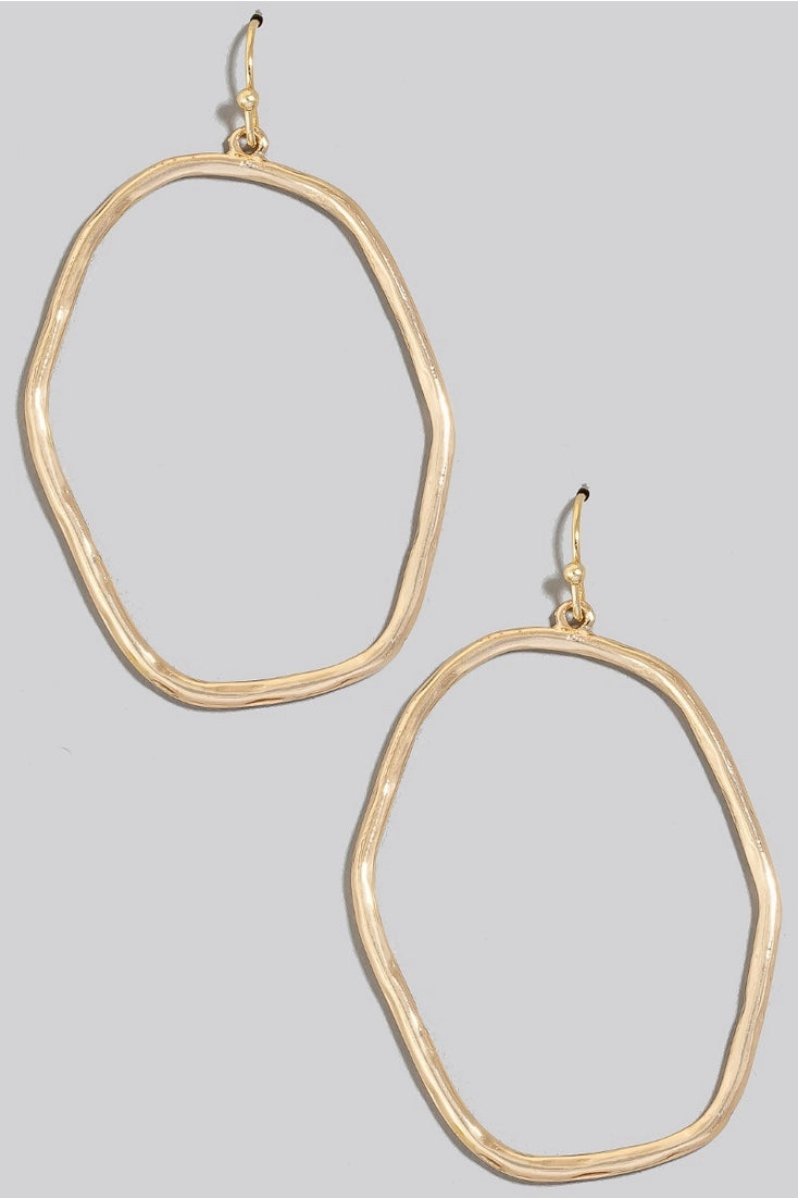 Hammered Warped Oval Gold Earrings