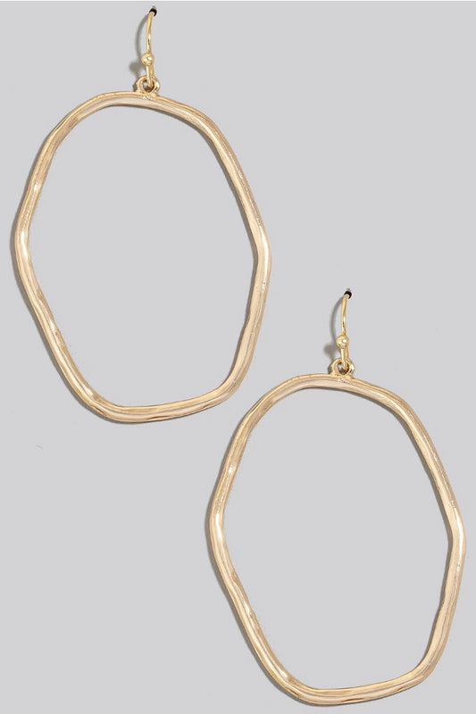 Hammered Warped Oval Gold Earrings