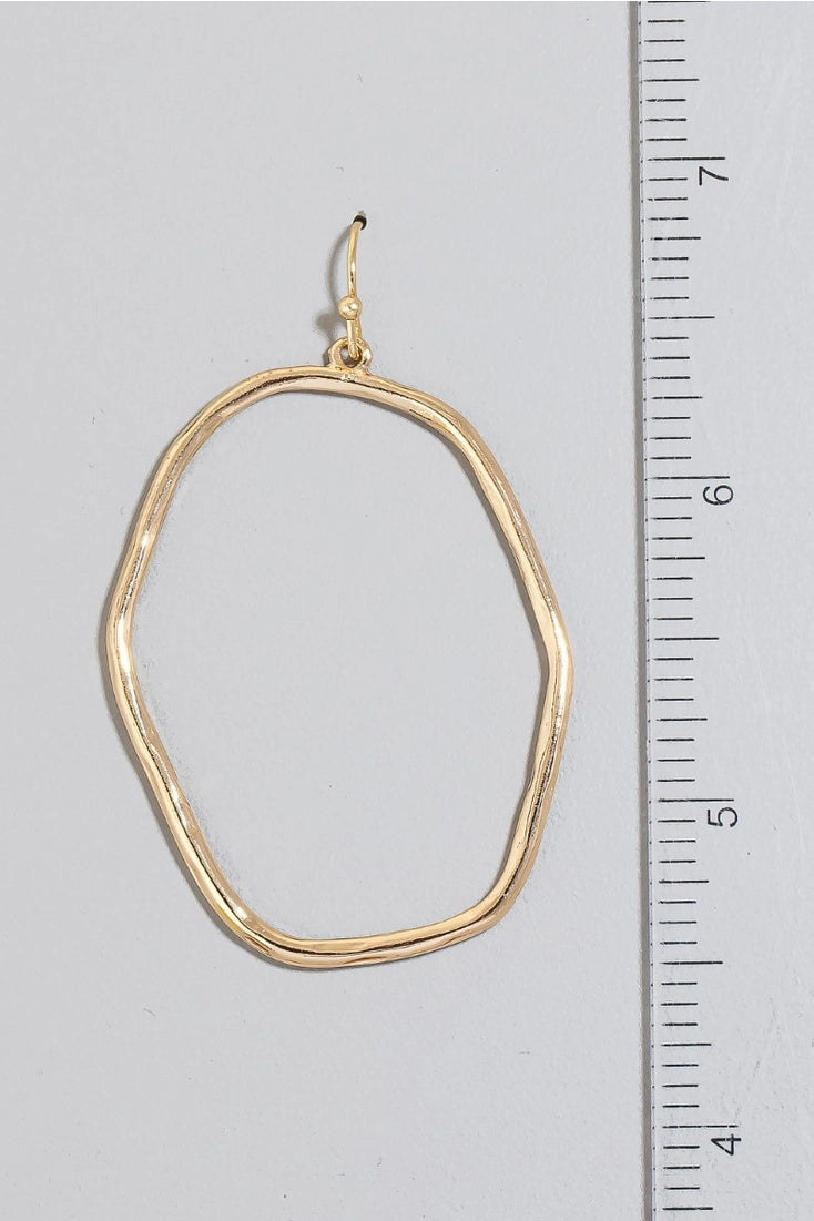 Hammered Warped Oval Gold Earrings