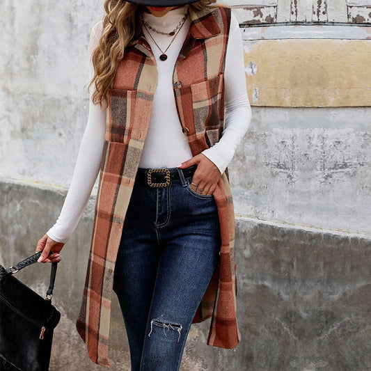 Scarlet Plaid Cardigan Vest